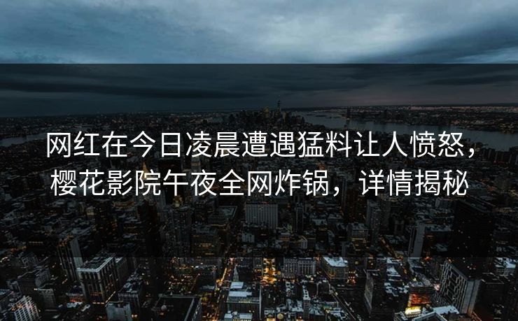 网红在今日凌晨遭遇猛料让人愤怒，樱花影院午夜全网炸锅，详情揭秘